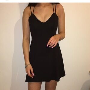 Loft Black Skater Spaghetti Strap Tie Back Dress with Removable Belt. Size M (D)